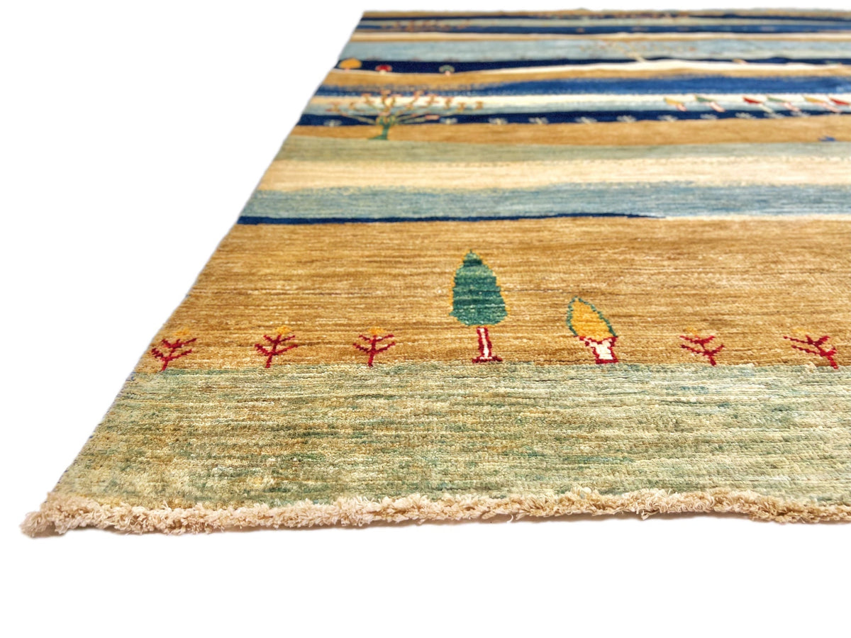 Scenic Afghan Gabbeh (8'00"x9'07") blue/sand/ivory