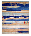 Scenic Afghan Gabbeh (8'00"x9'07") blue/sand/ivory