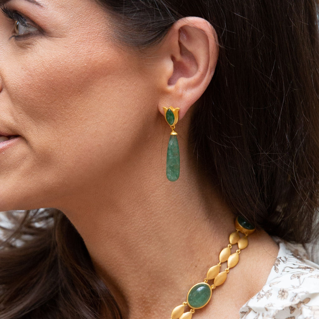 Verona Tulip Drop Earrings - Green Strawberry Quartz - Shop Avnu