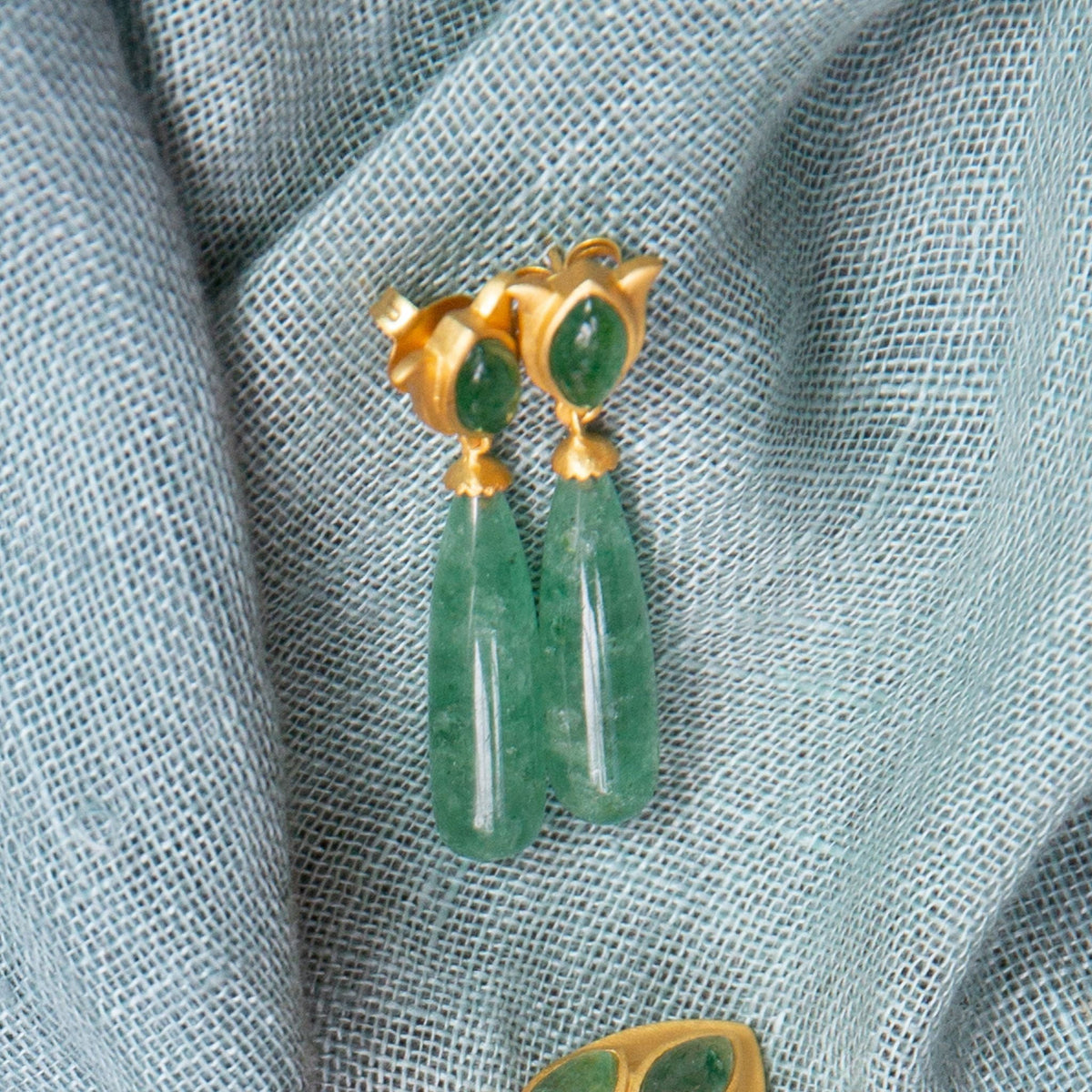Verona Tulip Drop Earrings - Green Strawberry Quartz - Shop Avnu