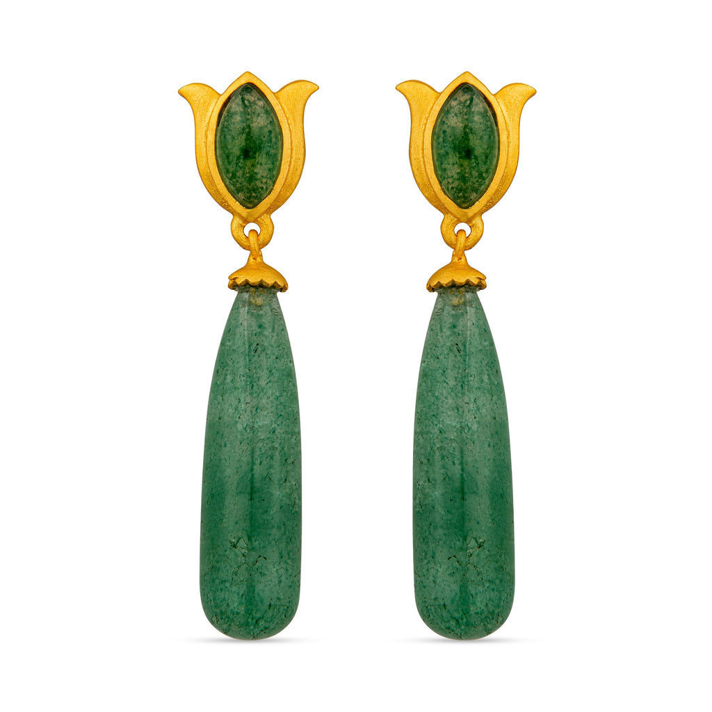 Verona Tulip Drop Earrings - Green Strawberry Quartz - Shop Avnu