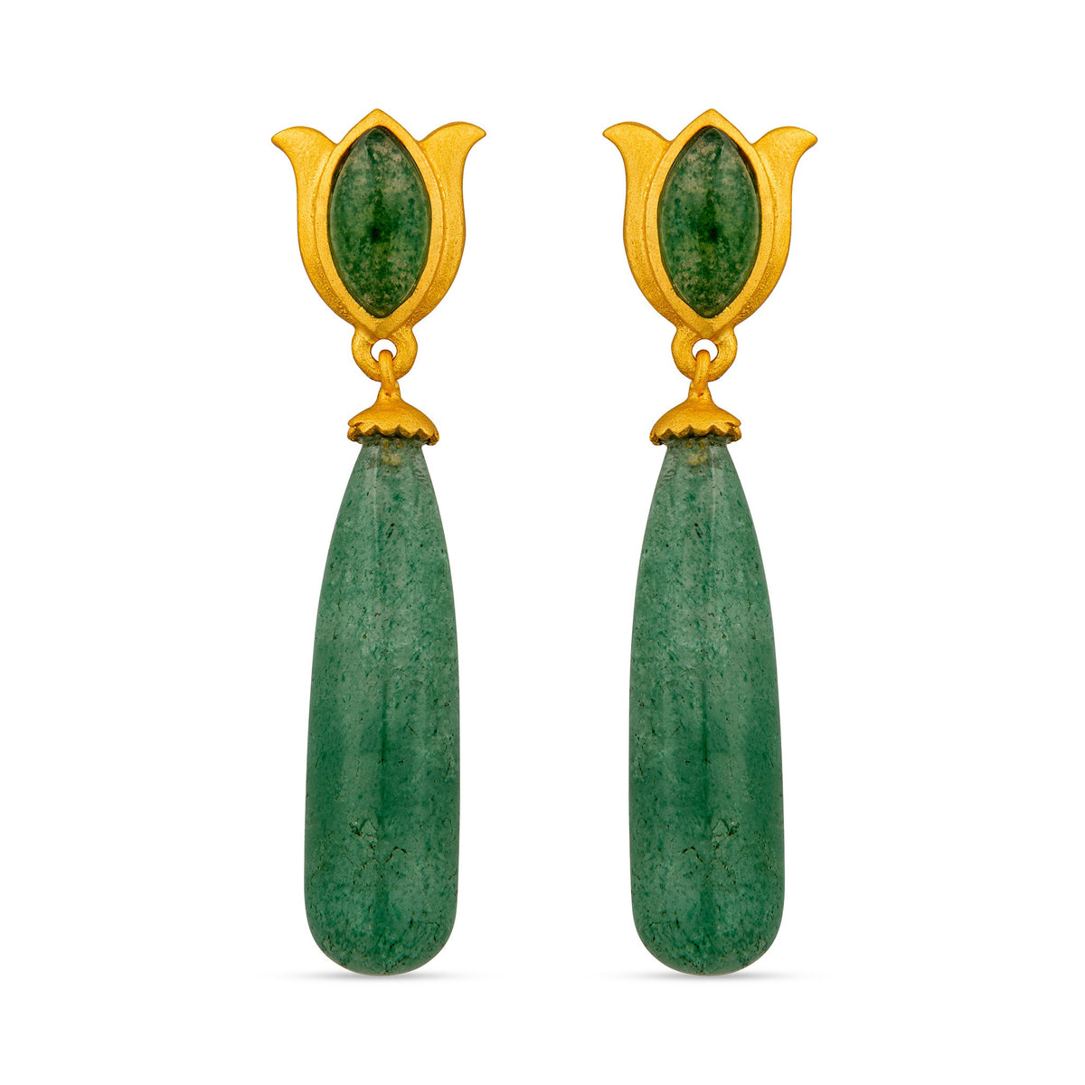 Verona Tulip Drop Earrings - Green Strawberry Quartz - Shop Avnu