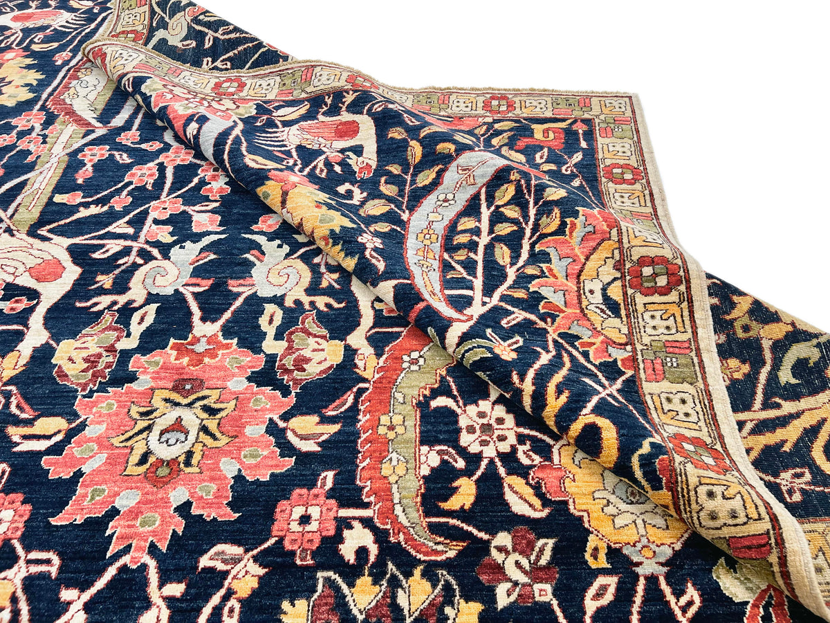 Afghan-made Bird of Paradise (9'03"x12'00") indigo