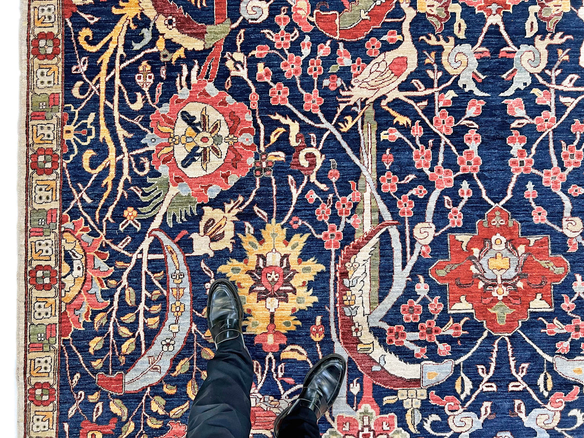 Afghan-made Bird of Paradise (9'03"x12'00") indigo