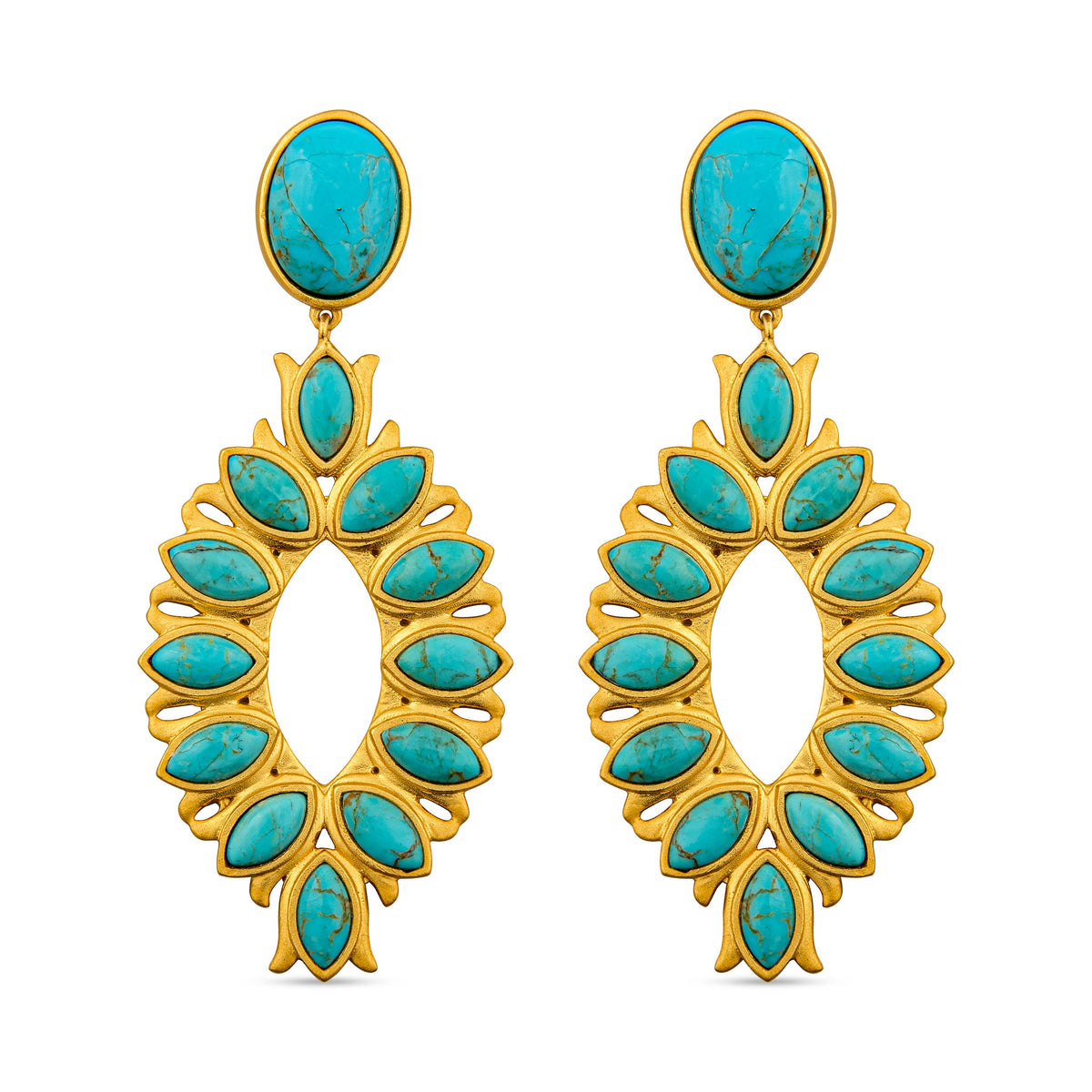 Water Lily Drop Earrings - Turquoise