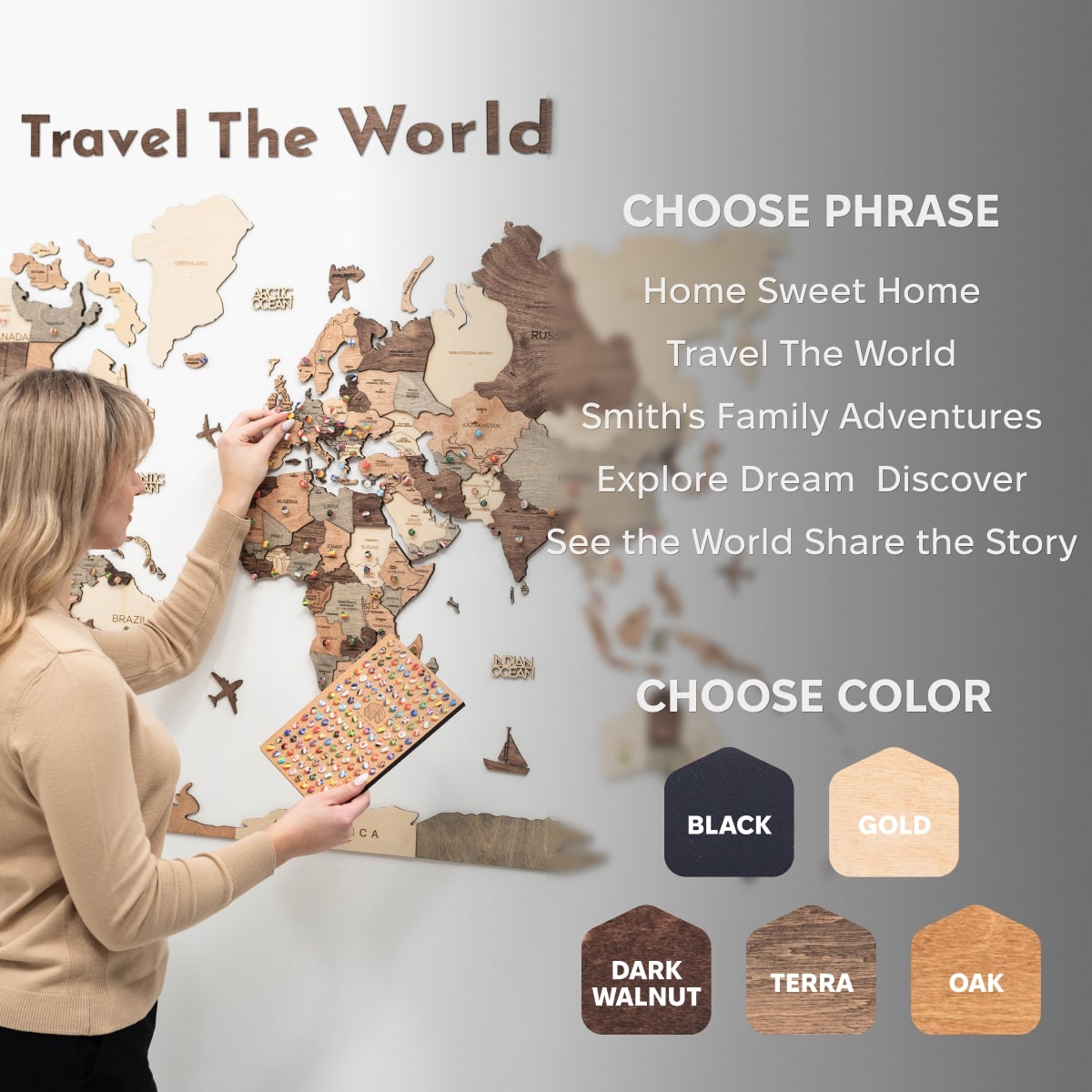 Wooden Map Quotes-Multicolor