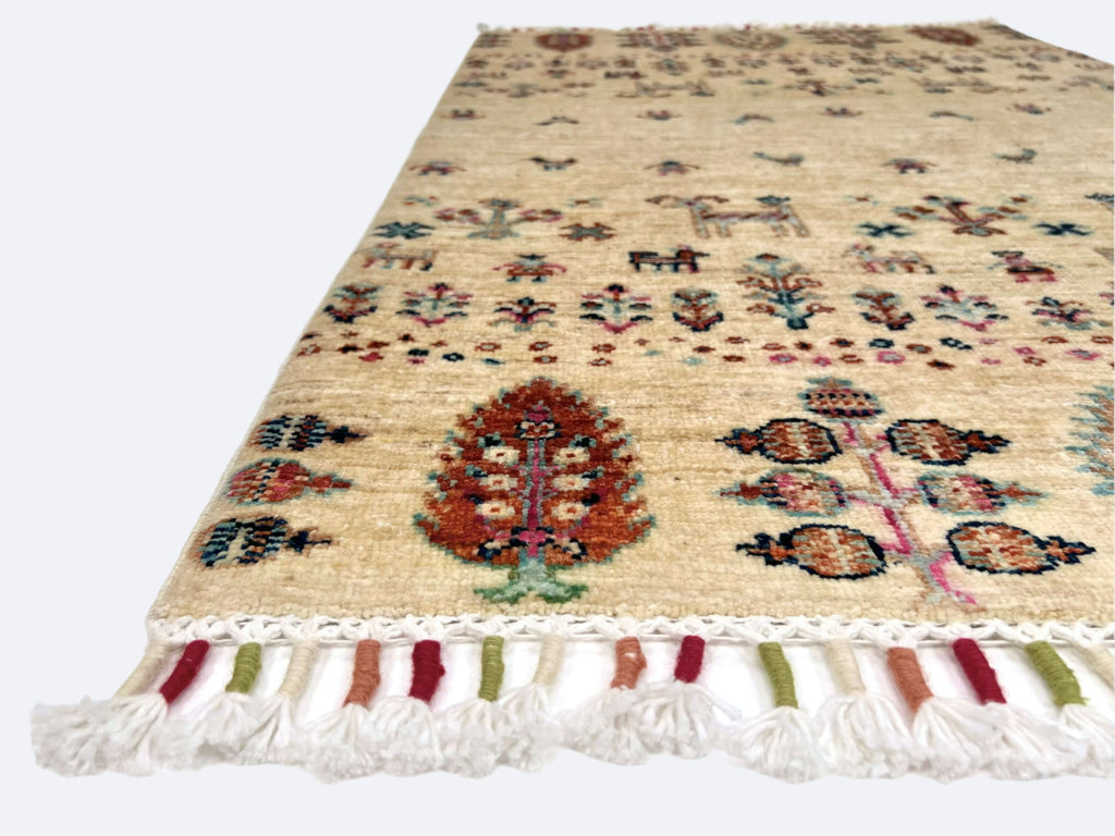 Afghan Gabbeh (2'08"x4'00") ivory/pastel