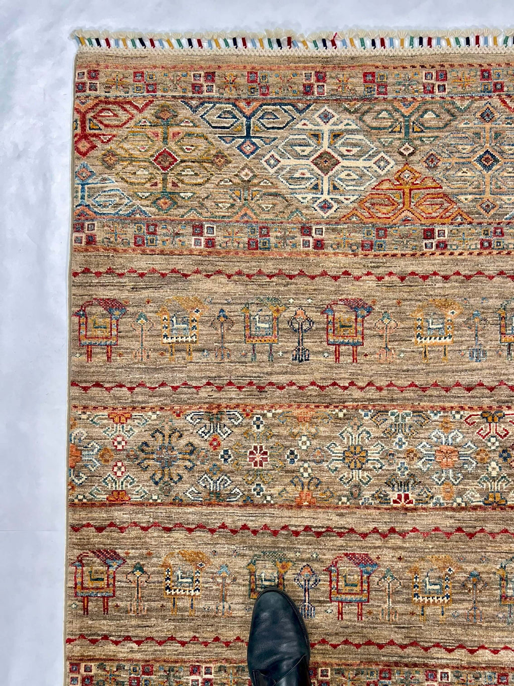 Afghan Khorjin (3'02"x4'08") camel/multicolor