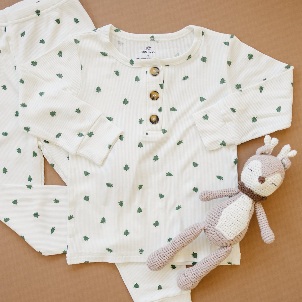 Tiny Trees Ribbed Bamboo 2pc Henley Pajamas - Shop Avnu