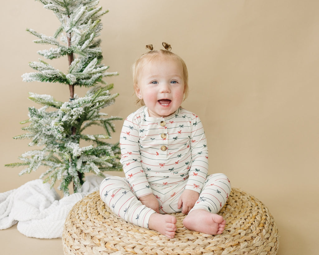 Tied with a Bow Christmas 2pc Henley Bamboo Pajamas - Shop Avnu