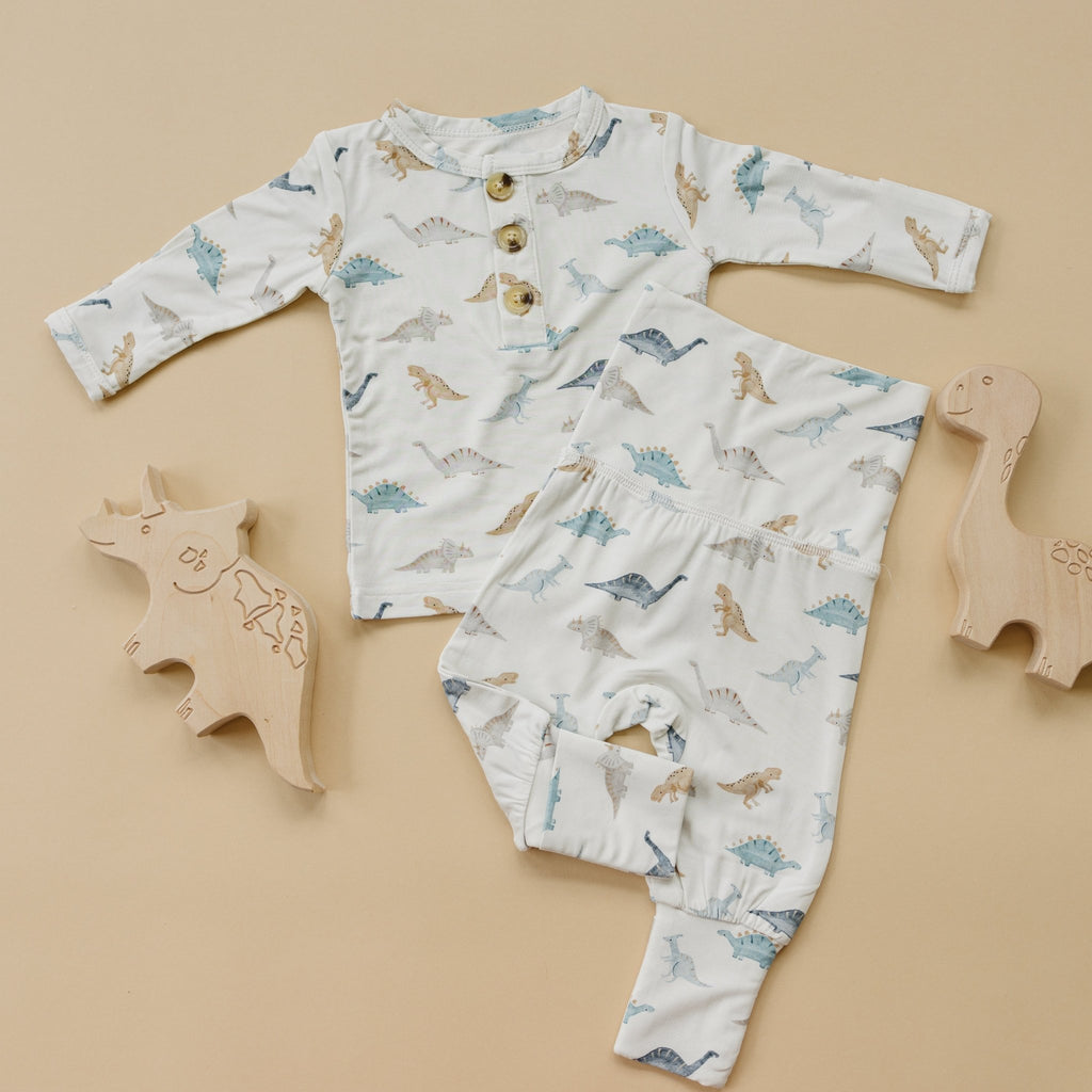 Snugglesaurus 2pc Henley Bamboo Pajamas - Sizes Newborn & Up! - Shop Avnu