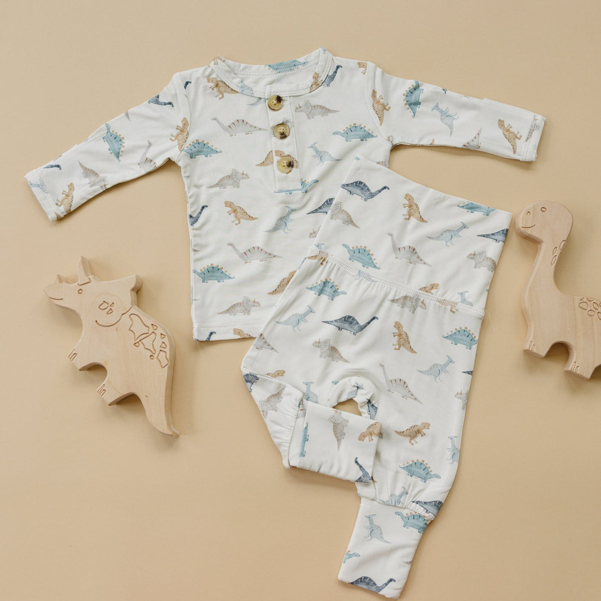 Snugglesaurus 2pc Henley Bamboo Pajamas - Sizes Newborn & Up! - Shop Avnu