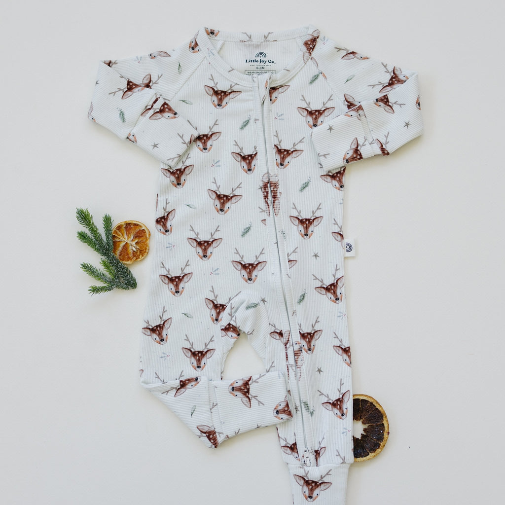 Reindeer Games Ribbed Bamboo Zippy Pajamas *NB to 3/6m left - Shop Avnu