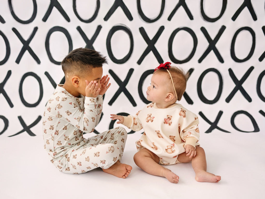 Teddy Bear Hearts Sweatshirt Romper - Shop Avnu