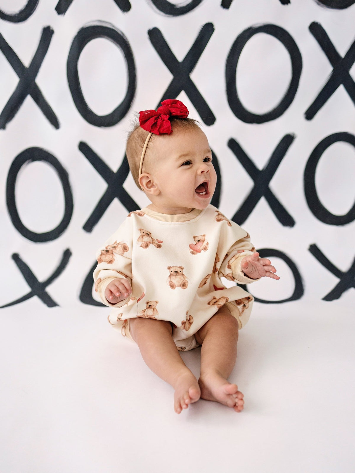 Teddy Bear Hearts Sweatshirt Romper - Shop Avnu