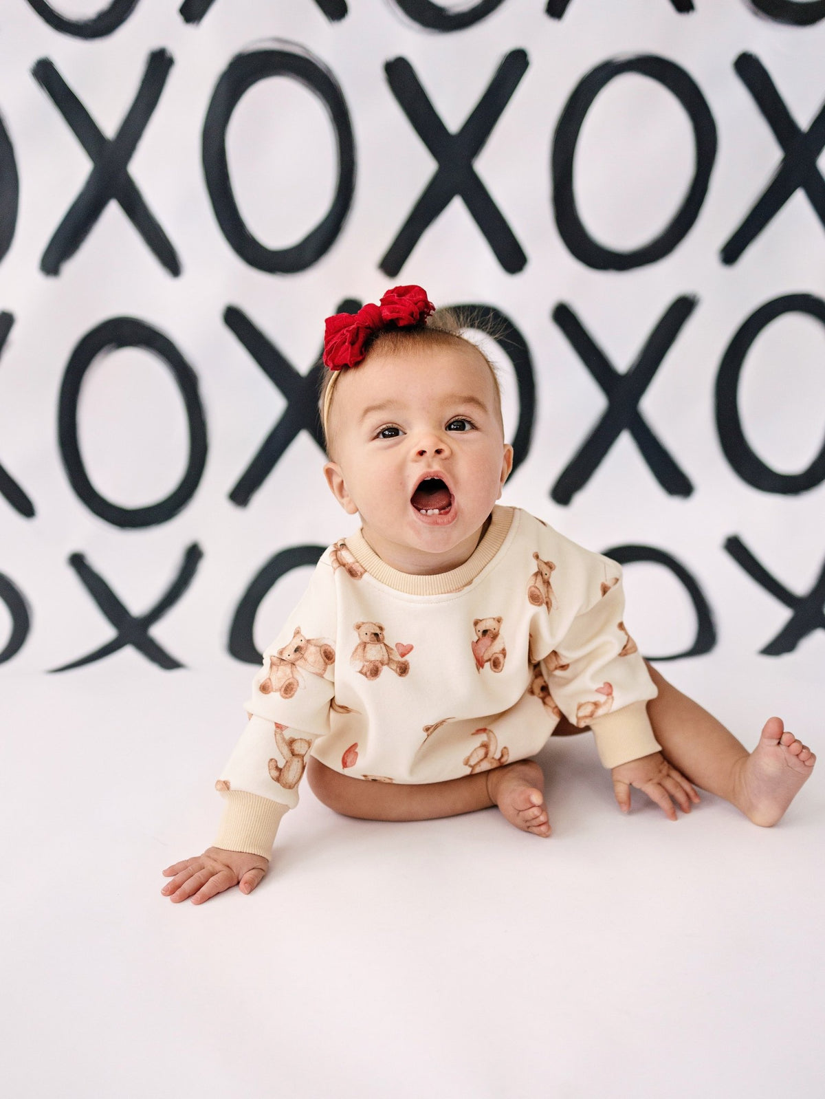 Teddy Bear Hearts Sweatshirt Romper - Shop Avnu