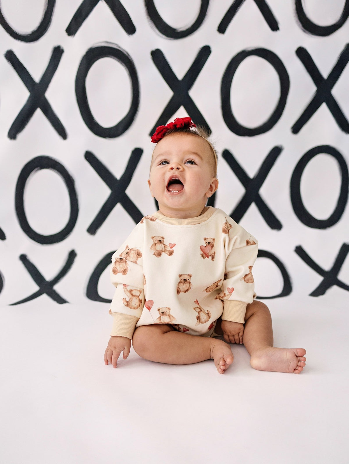 Teddy Bear Hearts Sweatshirt Romper - Shop Avnu