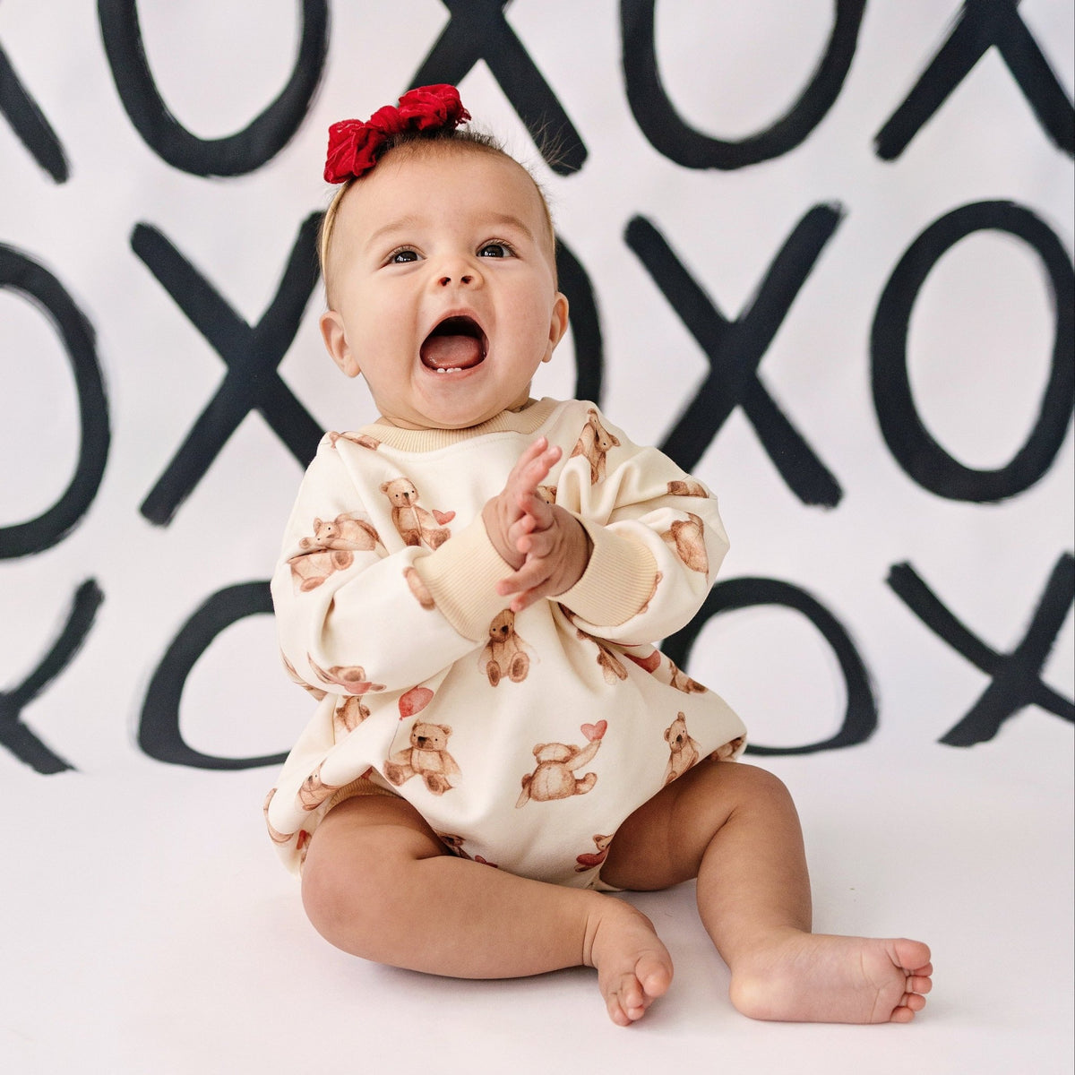 Teddy Bear Hearts Sweatshirt Romper - Shop Avnu
