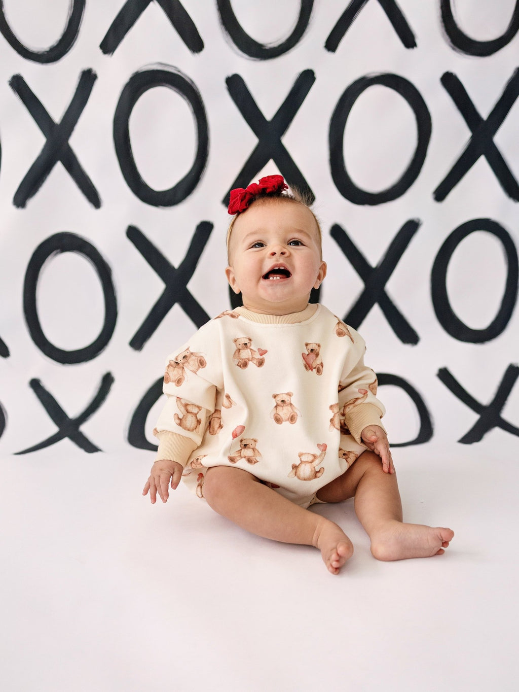 Teddy Bear Hearts Sweatshirt Romper - Shop Avnu