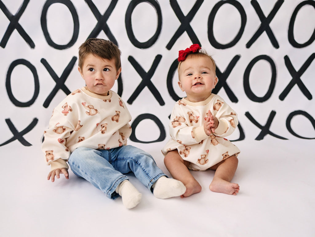 Teddy Bear Hearts Sweatshirt Romper - Shop Avnu
