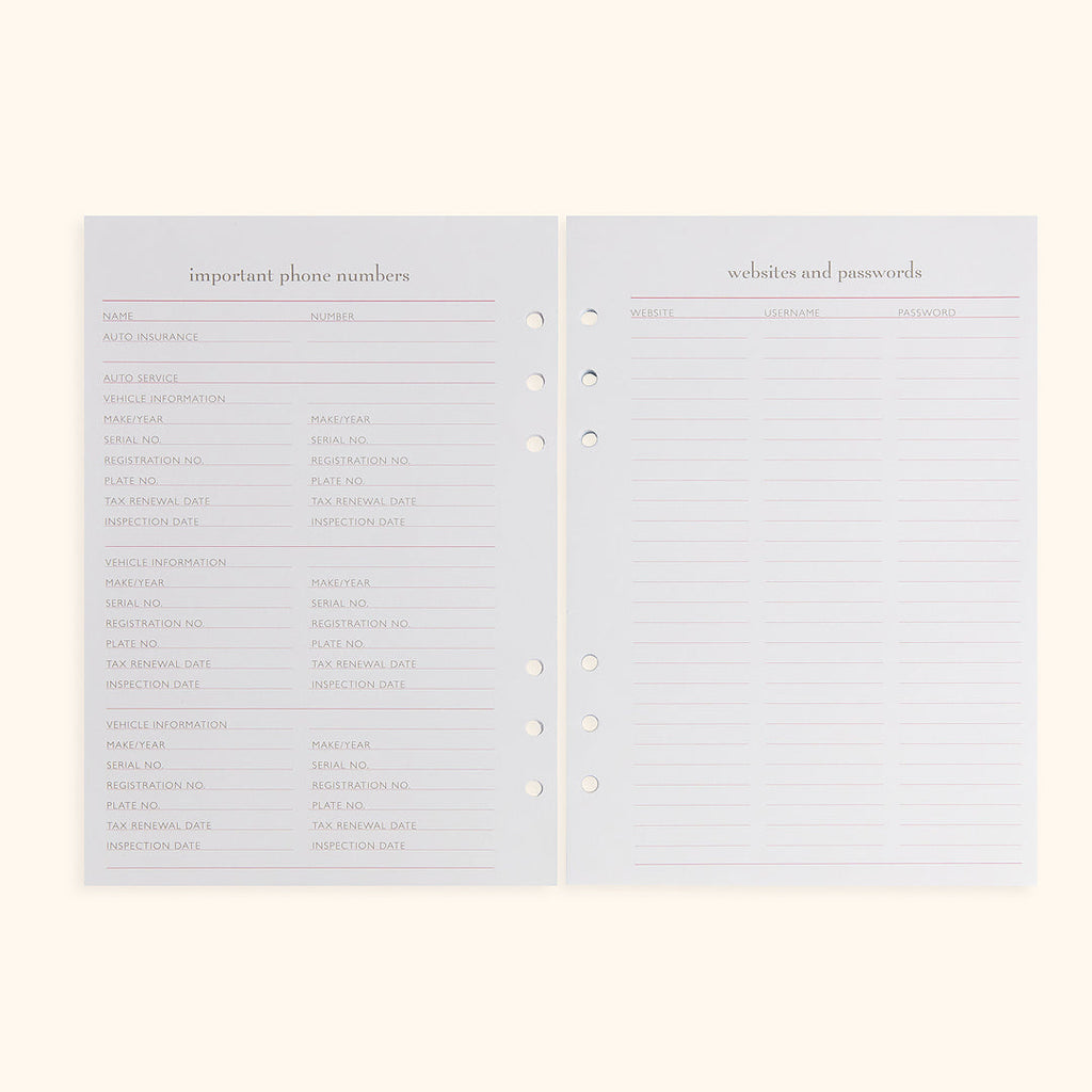 A5 Inserts for Weekly Planner Personal Portfolio 2026