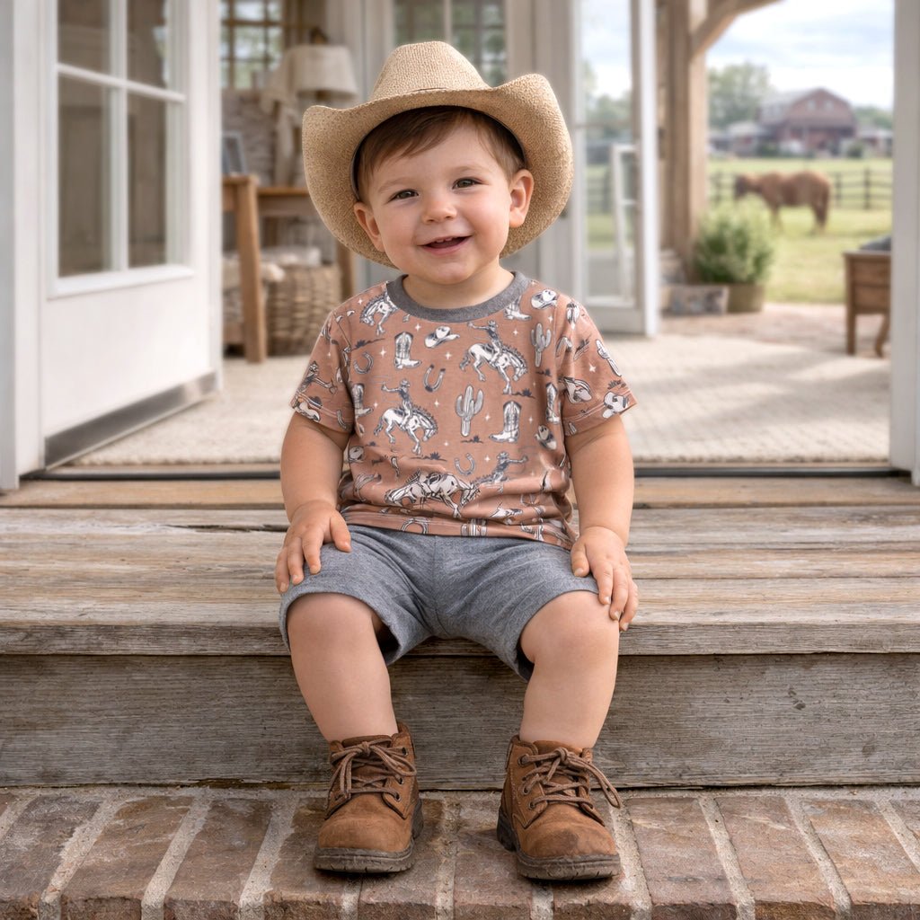 Wild Wrangler/Brown Western Bamboo Cotton Boys' Short Set - Shop Avnu