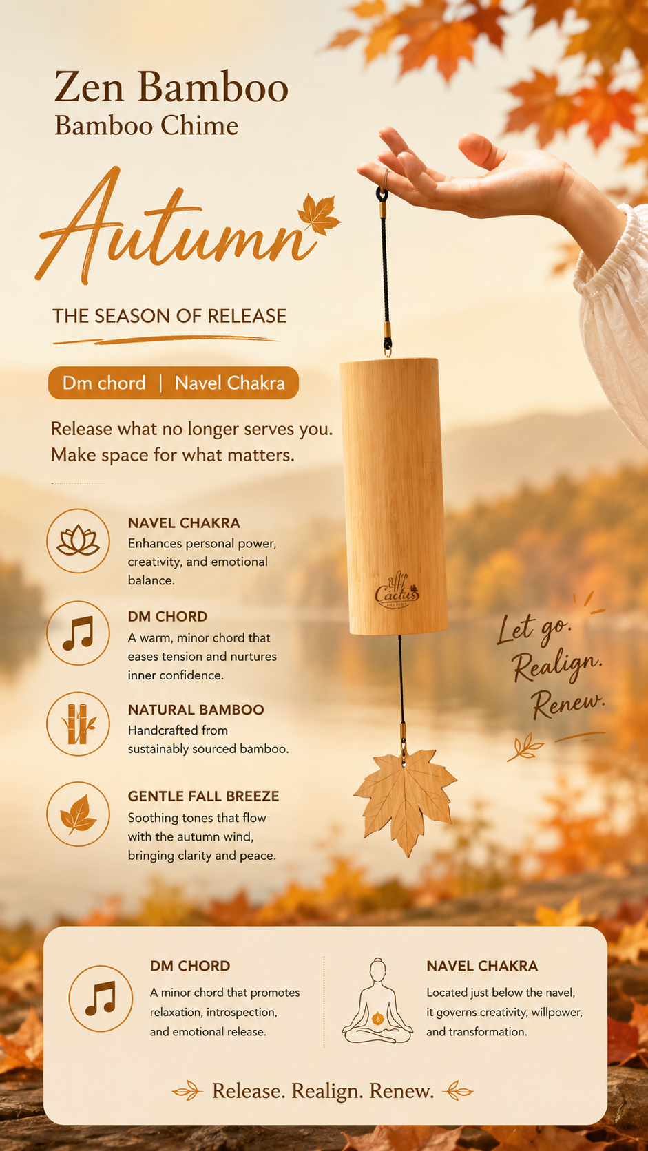"The Zen Bamboo" - Handcrafted Natural Bamboo Wind Chime with Maple Leaf