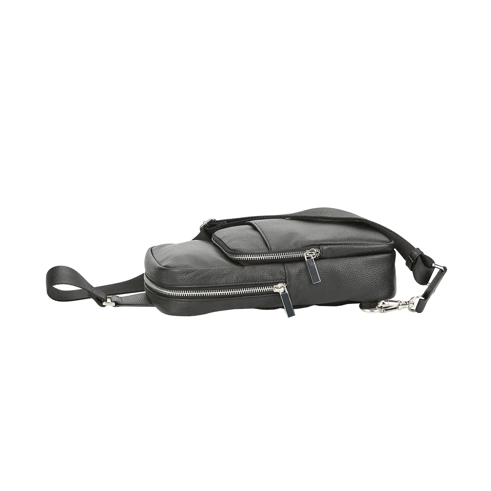 Black Pebbled Full-Grain Leather Sling Bag for Men – Crossbody Travel & Everyday Carry