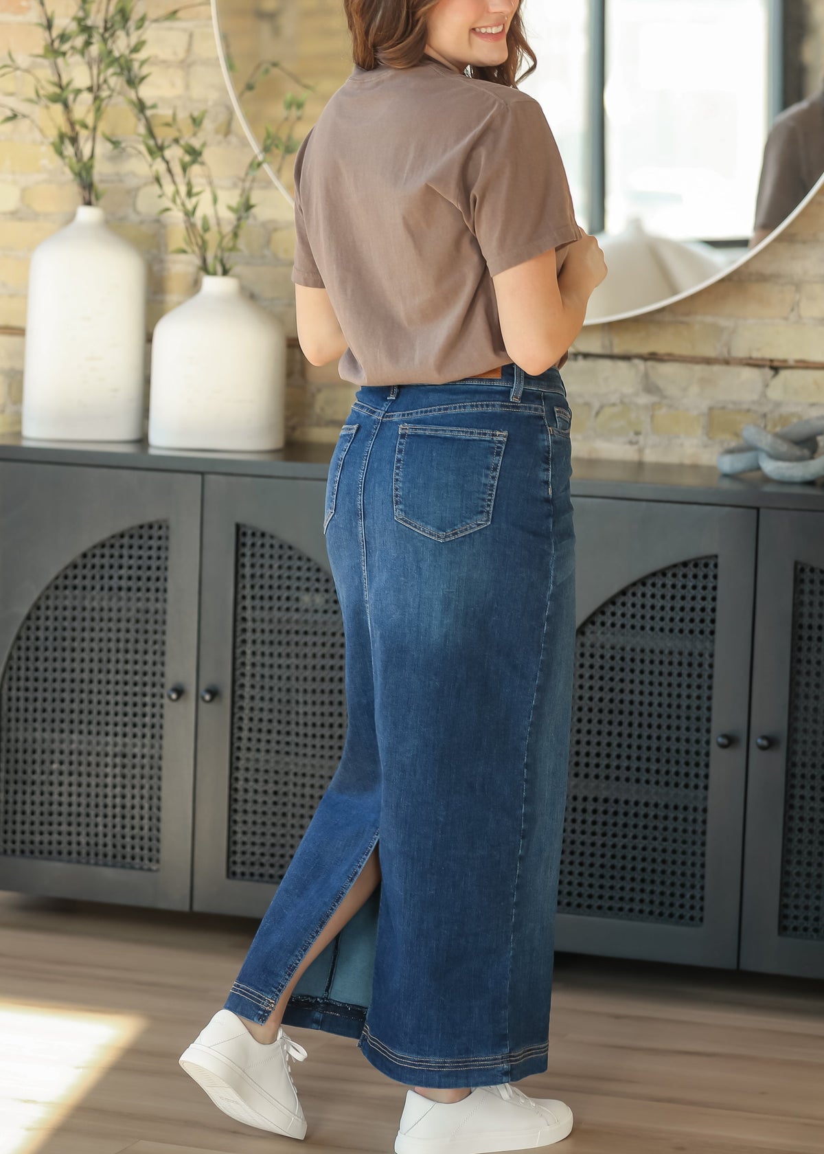 Bria Dark Wash Denim Maxi Skirt