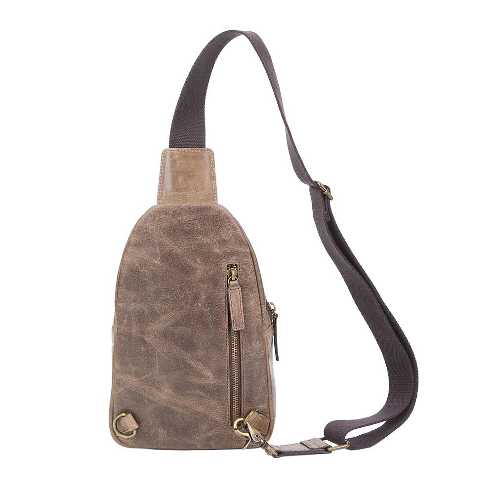 Crazy Horse Leather Sling Bag Small Version – Brown Full-Grain Crossbody for Men