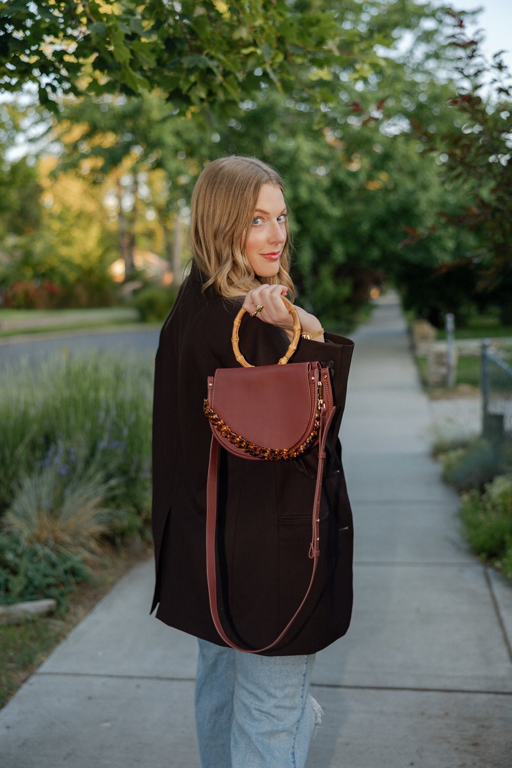Burgundy Semi - Circle Crossbody Bag - Shop Avnu