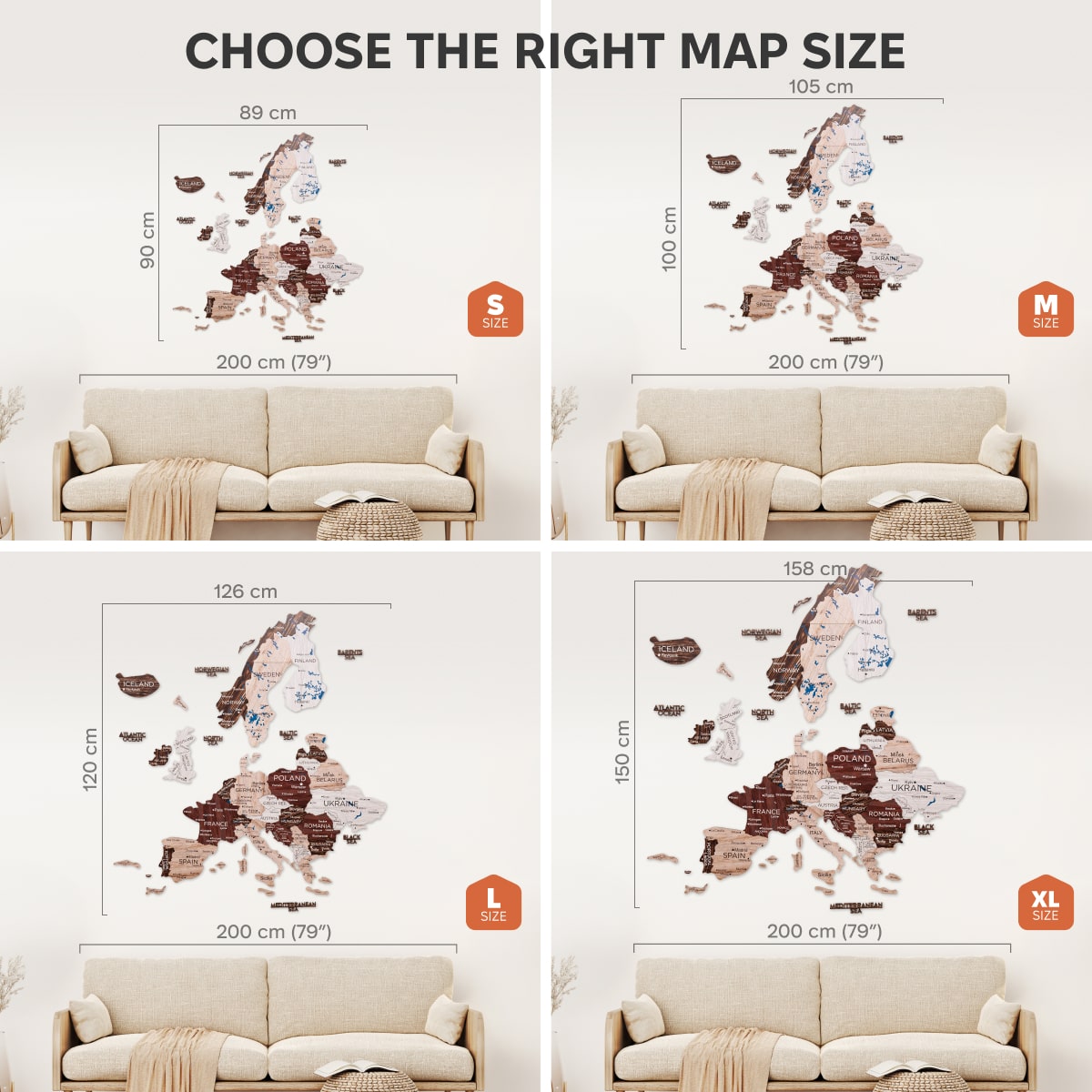 3D Europe Wooden Map Cappuccino