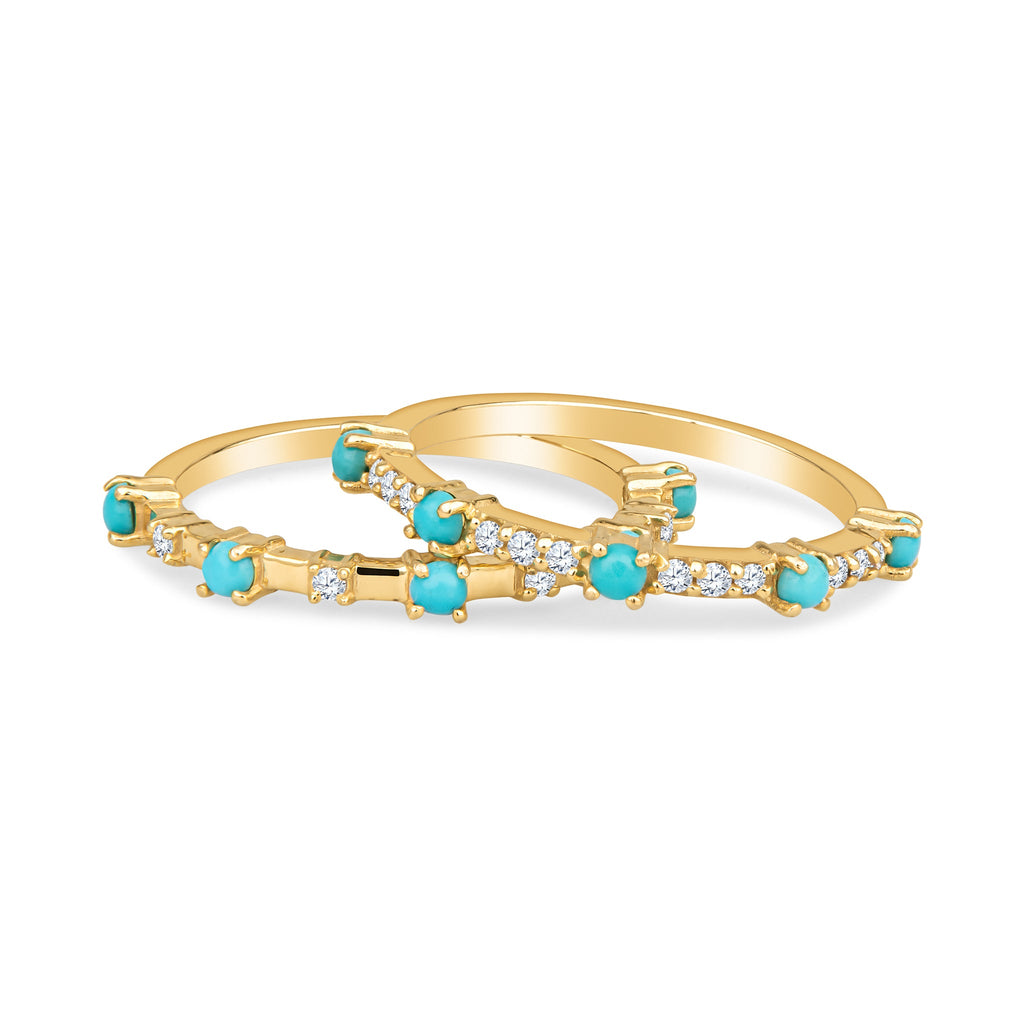 Alyssa 14K Gold Turquoise Dainty Ring with White Diamonds - Shop Avnu