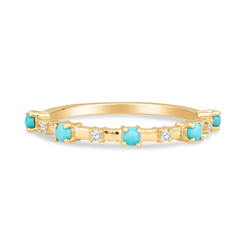 Alyssa 14K Gold Turquoise Dainty Ring with White Diamonds - Shop Avnu