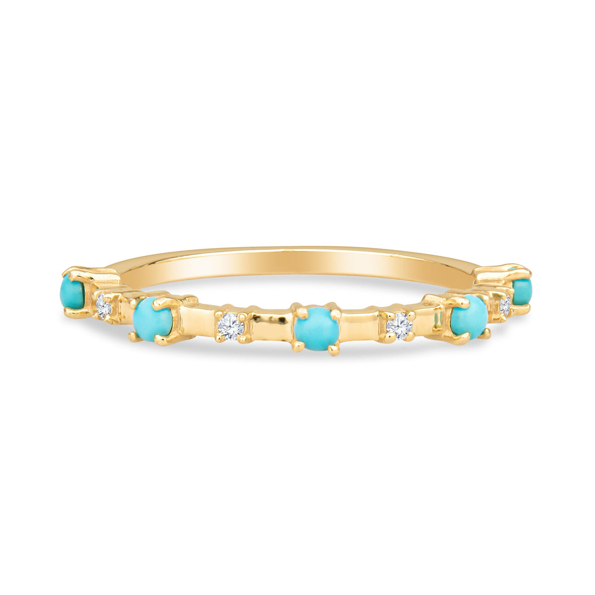 Alyssa 14K Gold Turquoise Dainty Ring with White Diamonds - Shop Avnu