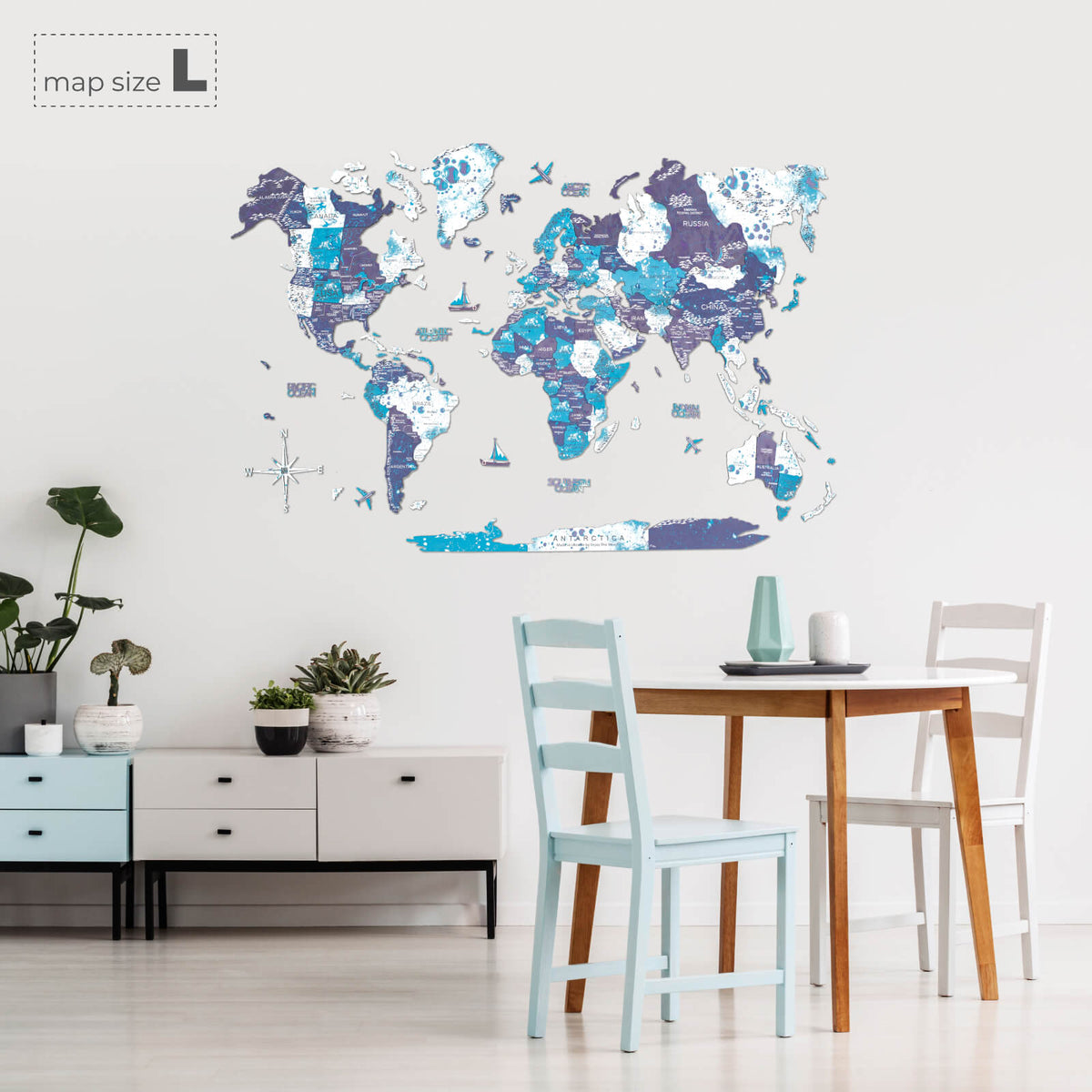 3D Wooden World Map Ocean