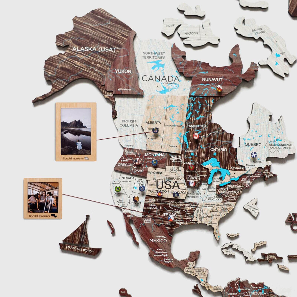 3D Wooden World Map Cappuccino (for US only)