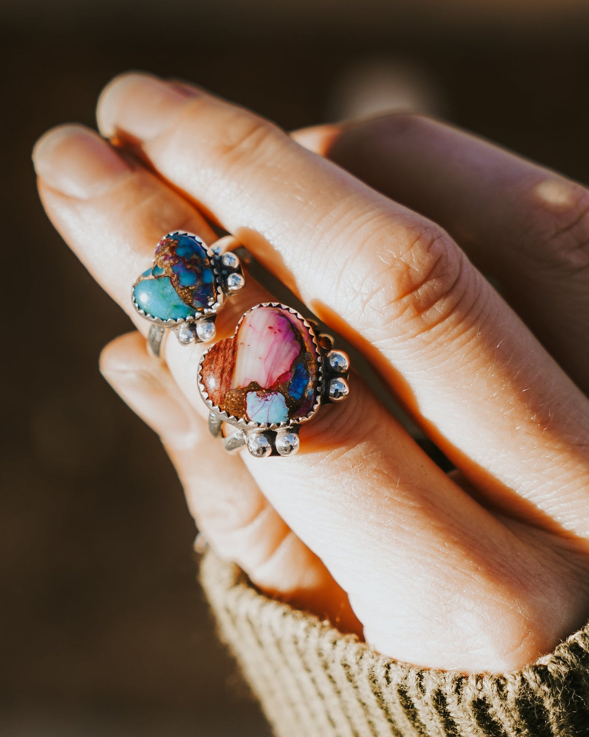 Dainty Pink Dahlia Heart Ring