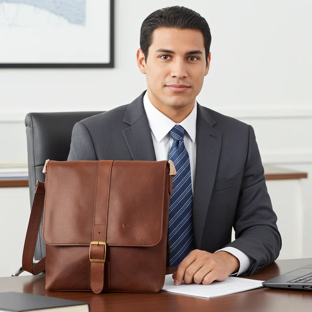 Full Grain Leather Messenger Bag for Men – Crossbody Work & Everyday Shoulder Bag