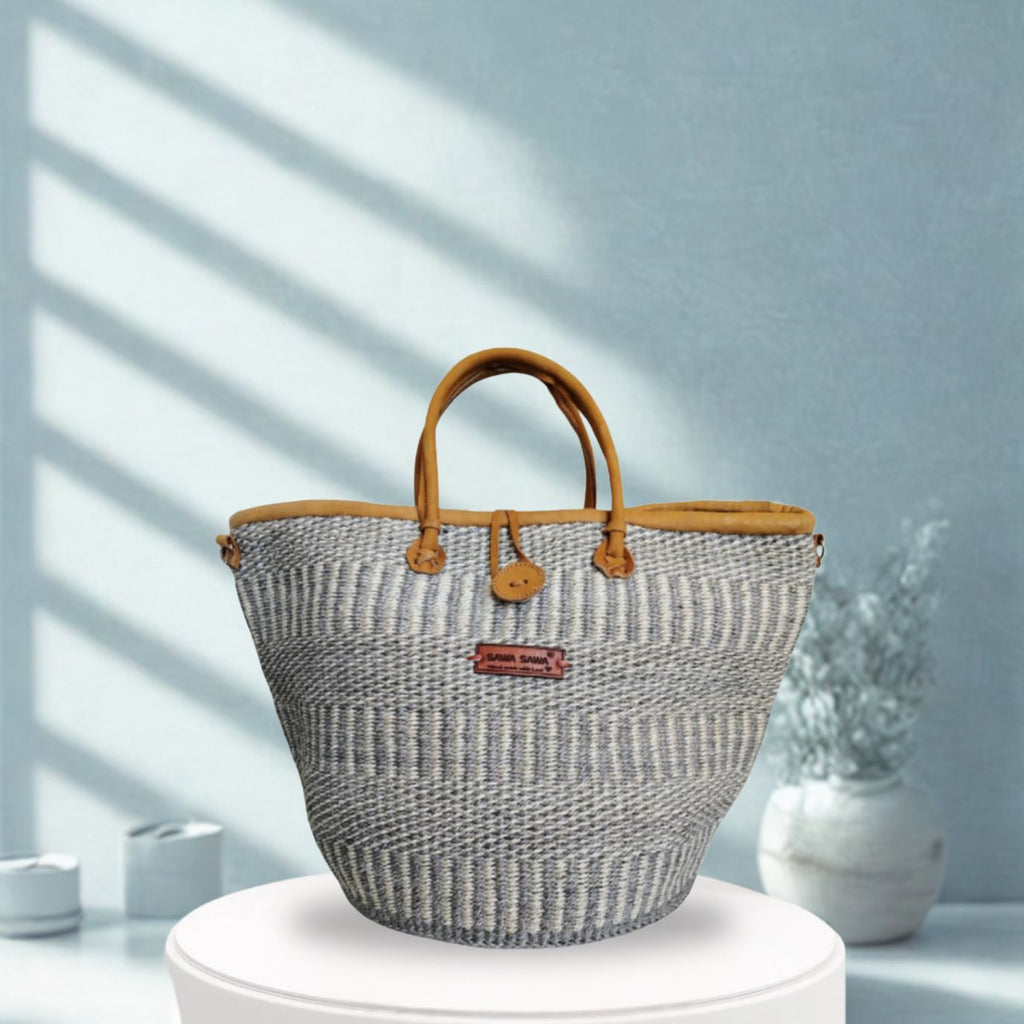 Ash Wisdom Striped Handwoven Sisal Straw Basket Tote