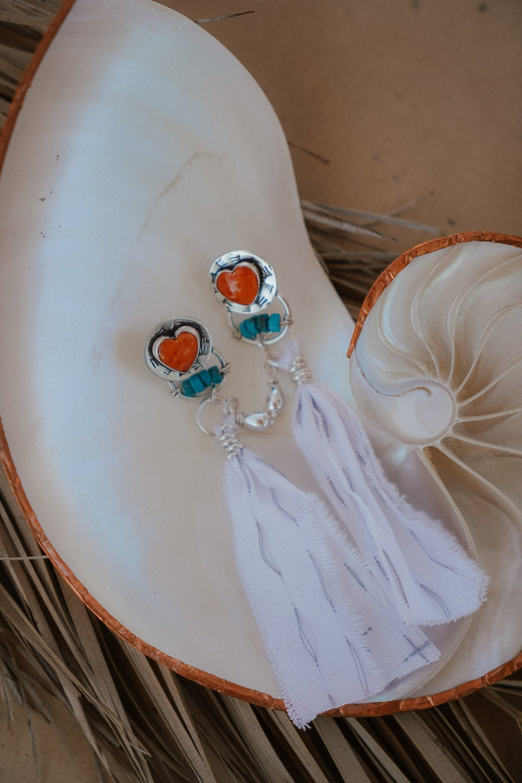 Earrings in Spiny Oyster Hearts