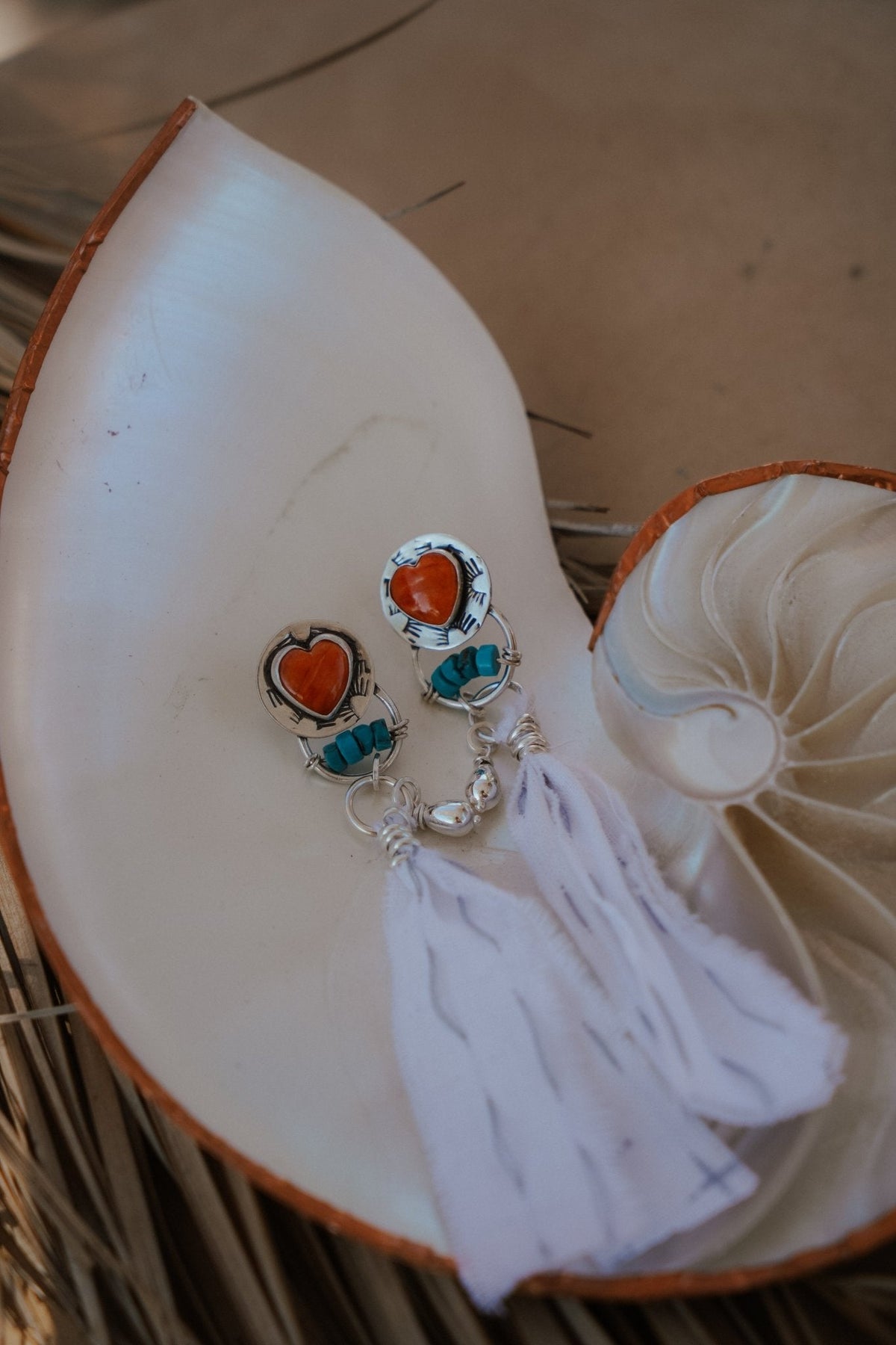 Earrings in Spiny Oyster Hearts