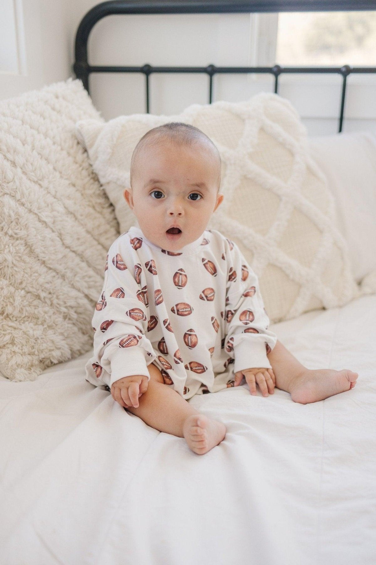 Football Print Bamboo Bubble Romper - Shop Avnu