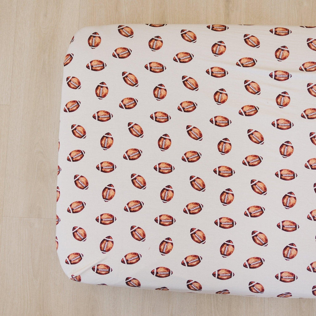 Football Print Bamboo Crib Sheet - Shop Avnu