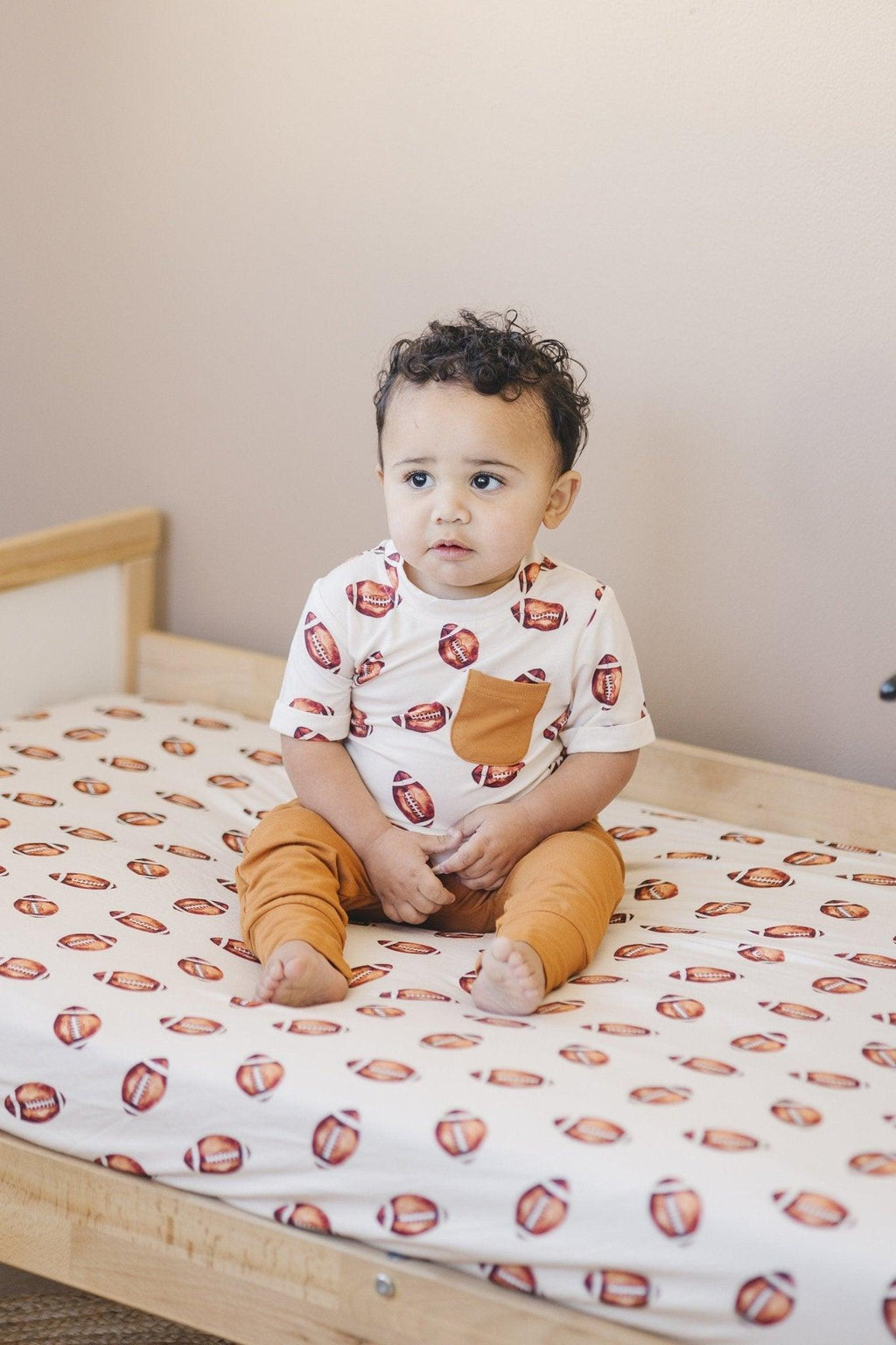 Football Print Bamboo Crib Sheet - Shop Avnu