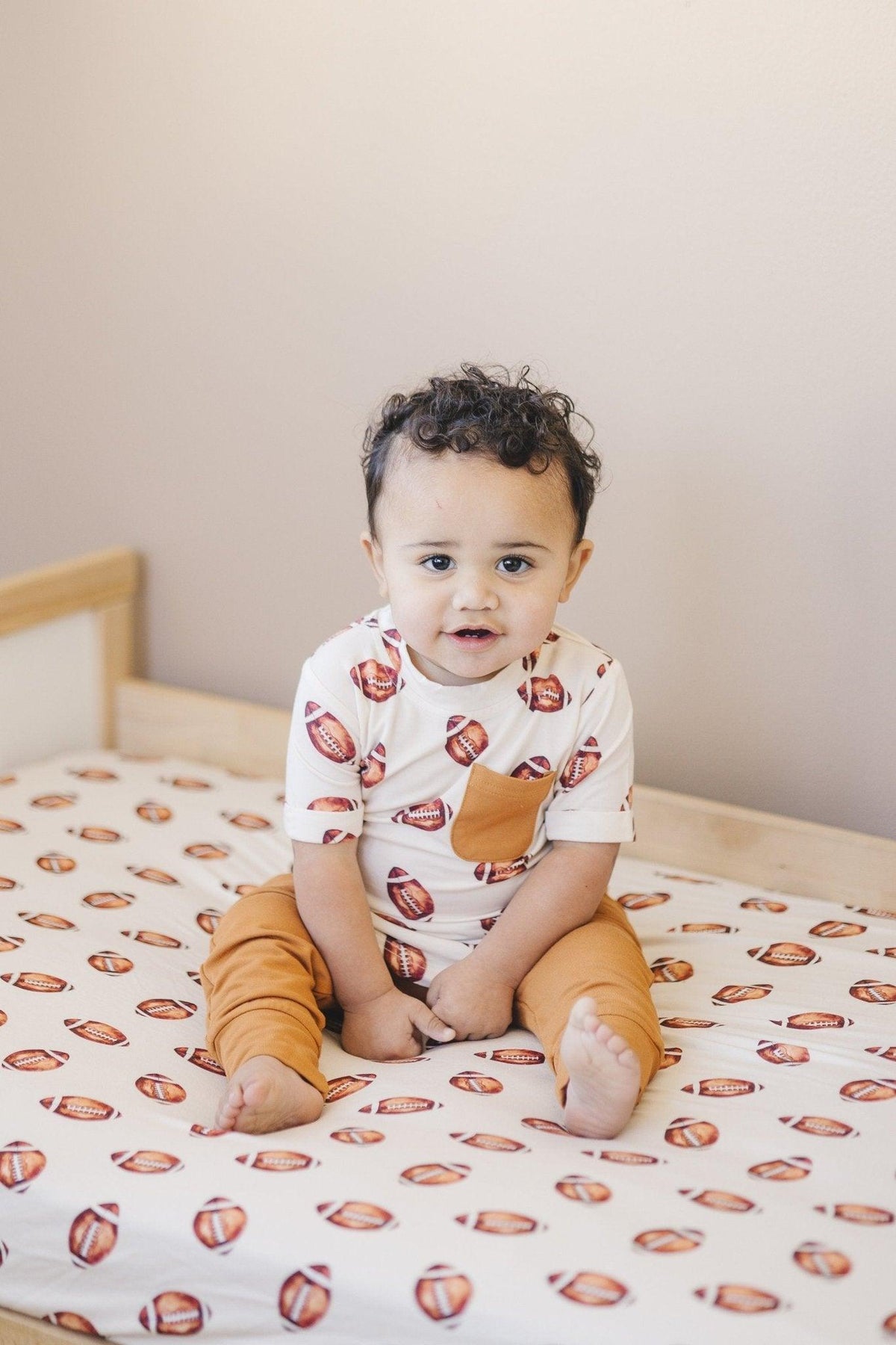 Football Print Bamboo Crib Sheet - Shop Avnu