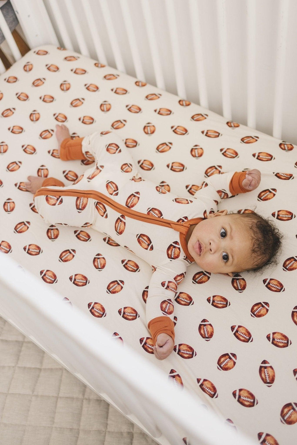 Football Print Bamboo Crib Sheet - Shop Avnu