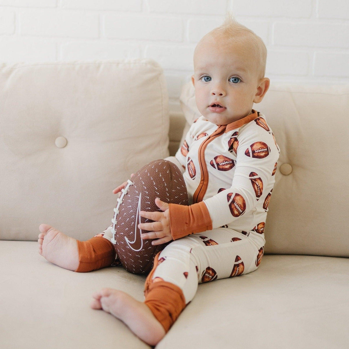 Football Print Bamboo Zippy Romper - Shop Avnu