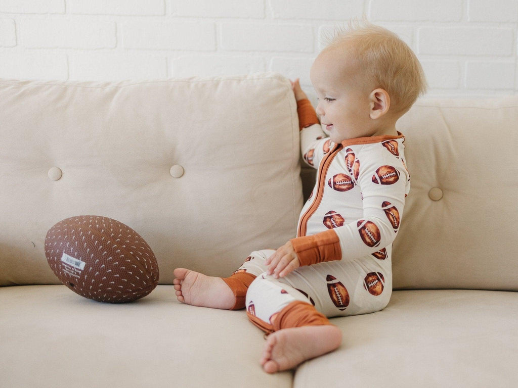 Football Print Bamboo Zippy Romper - Shop Avnu