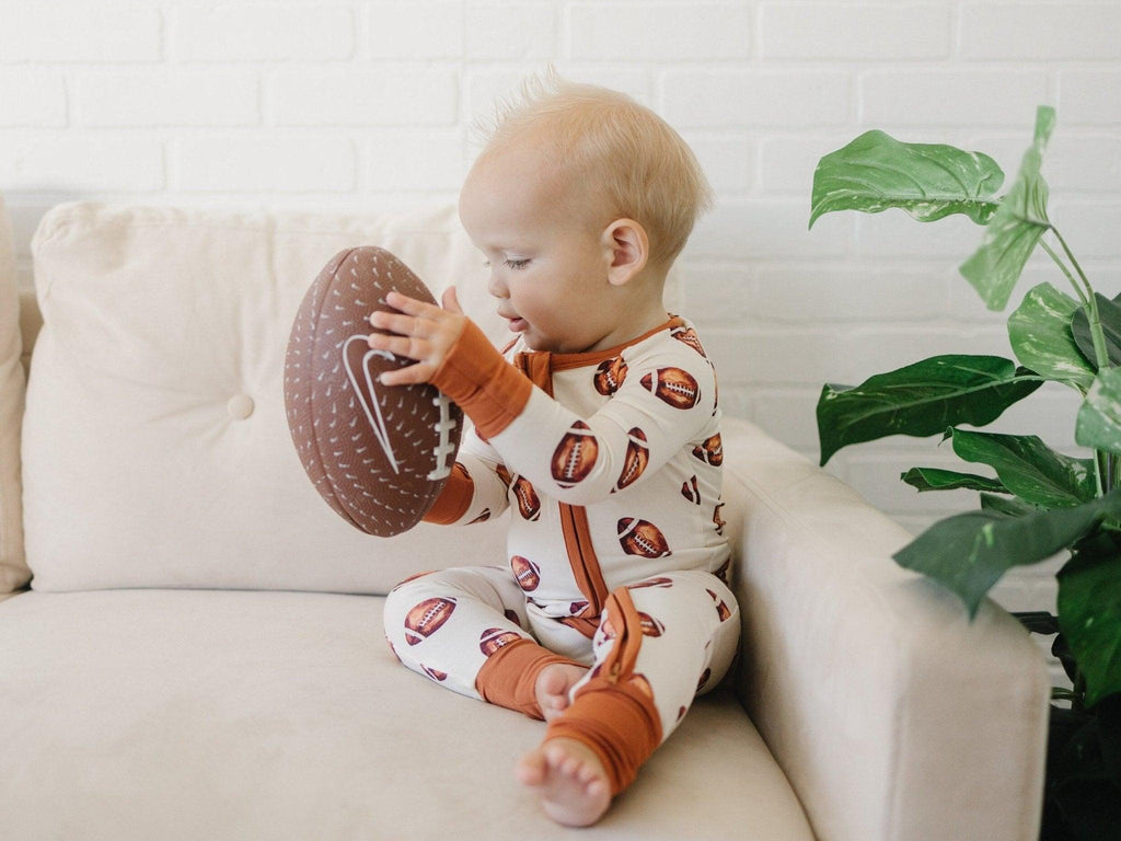 Football Print Bamboo Zippy Romper - Shop Avnu